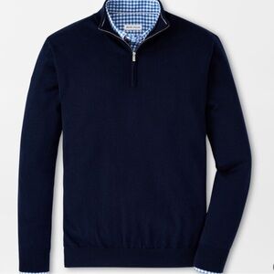 Peter Millar autumn crest suede trim quarter zip navy wool sweater size XXL